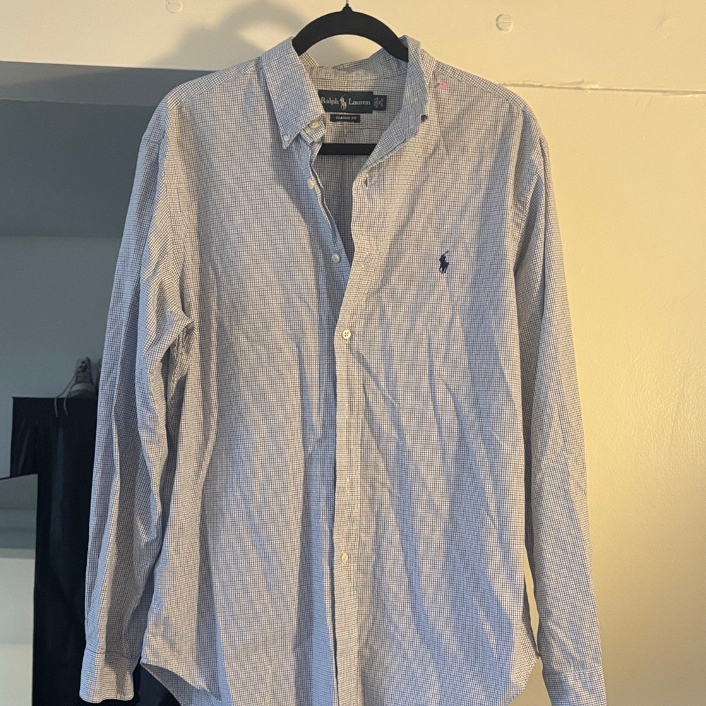 Ralph Lauren Men's Light Blue Checkered Shirt